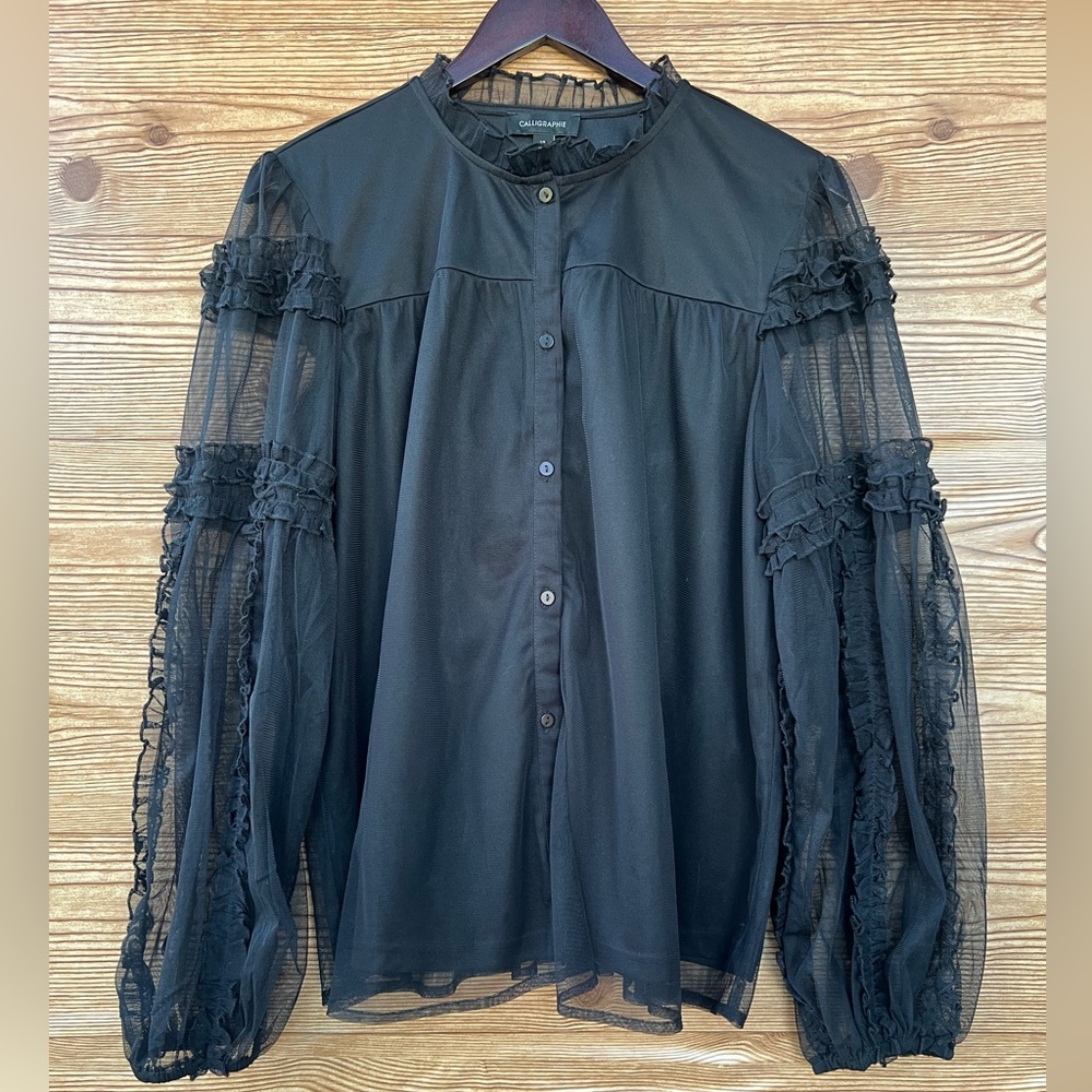 Calligraphie Chic Black‎ Sheer Sleeve Blouse